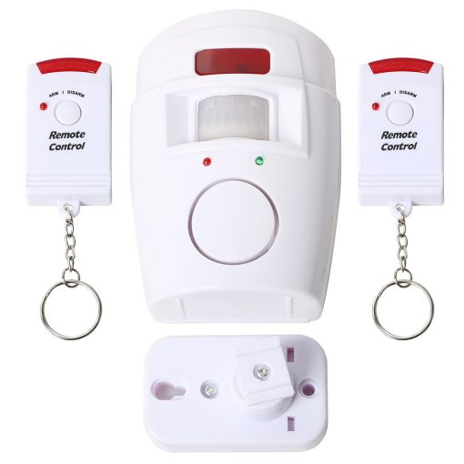 Home Security PIR Motion Sensor Alarm with 1 Adjustable Wall Mounting Bracket and 2 Remote Controls for Home Shed Garage Caravan